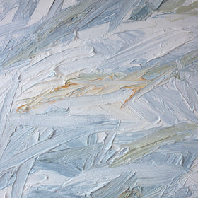 close up detail of the abstract impasto painting called "Just Another Day" by Teodora Guererra.